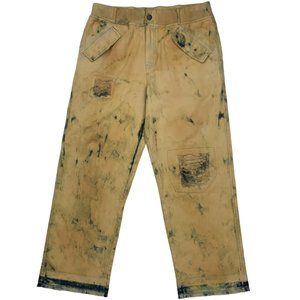 Free People Freddie Distressed Pants M Natural Cargo Straight Leg High Rise Boho